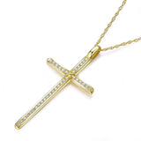 14K Yellow Gold Cross Pendant Necklace 0.3 Ct Diamonds