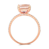14K Rose Gold Wedding Engagement Emerald Cut 2.8 Ct Peach Morganite Ring  0.16 Ct Natural Diamonds