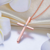14K Rose Gold Cross Pendant Necklace 0.08 Ct Diamonds