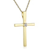 14K Yellow Gold Cross Pendant Necklace 0.08 Ct Diamonds