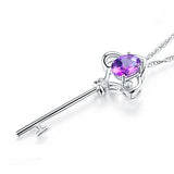 14K White Gold 2.5 Ct Purple Topaz Love Key Pendant Necklace 0.03 Ct Diamond