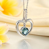 Fine 14K White Gold London Blue Topaz Heart Pendant Necklace 0.04 Ct Diamond