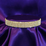 5 Row Bridal Wedding Crystal Rhinestone Gold Choker XC014