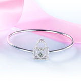 Heart Lock Dancing Stone Bangle Solid 925 Sterling Silver Good for Bridal Bridesmaid Gift XFB8011
