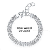 Men's Silver Bracelet 1 cm Width 990 Pure Silver Cuban Link Chain Adjustable XFB8124