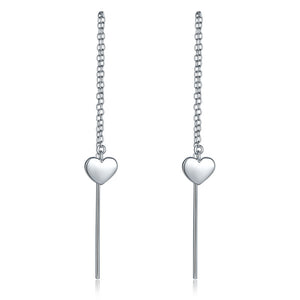 Dangle Drop Heart 925 Sterling Silver Earrings One line Long Elegant XFE8140