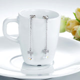 Solid 925 Sterling Silver Drop Dangle Ribbon AB Crystal Earrings