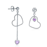 925 Sterling Silver Dangle Drop Pink Heart Earrings XFE8152