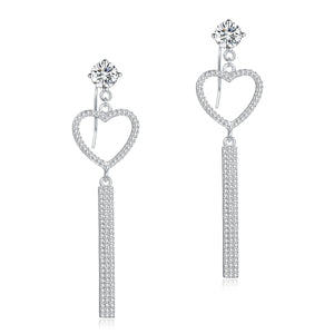 Dangle Heart Luxury Solid 925 Sterling Silver Earrings for Wedding Party