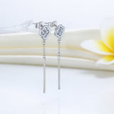 Elegant Solid 925 Sterling Silver Earrings Dangle Flowers Created Diamonds XFE8155