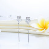 Elegant Solid 925 Sterling Silver Earrings Dangle Flowers Created Diamonds XFE8155