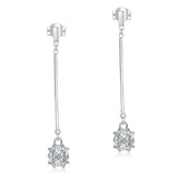Elegant Solid 925 Sterling Silver Earrings Dangle Cube Created Diamonds