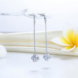 Elegant Solid 925 Sterling Silver Earrings Dangle Cube Created Diamonds