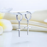 Solid 925 Sterling Silver Dangle Cross Earrings