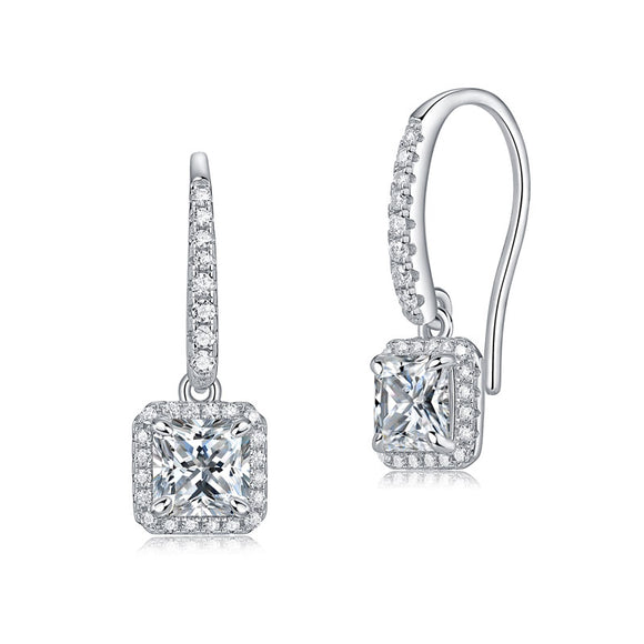 Princess Cut 0.8 Carat Moissanite Diamond Dangle Earrings 925 Sterling Silver MFE8205