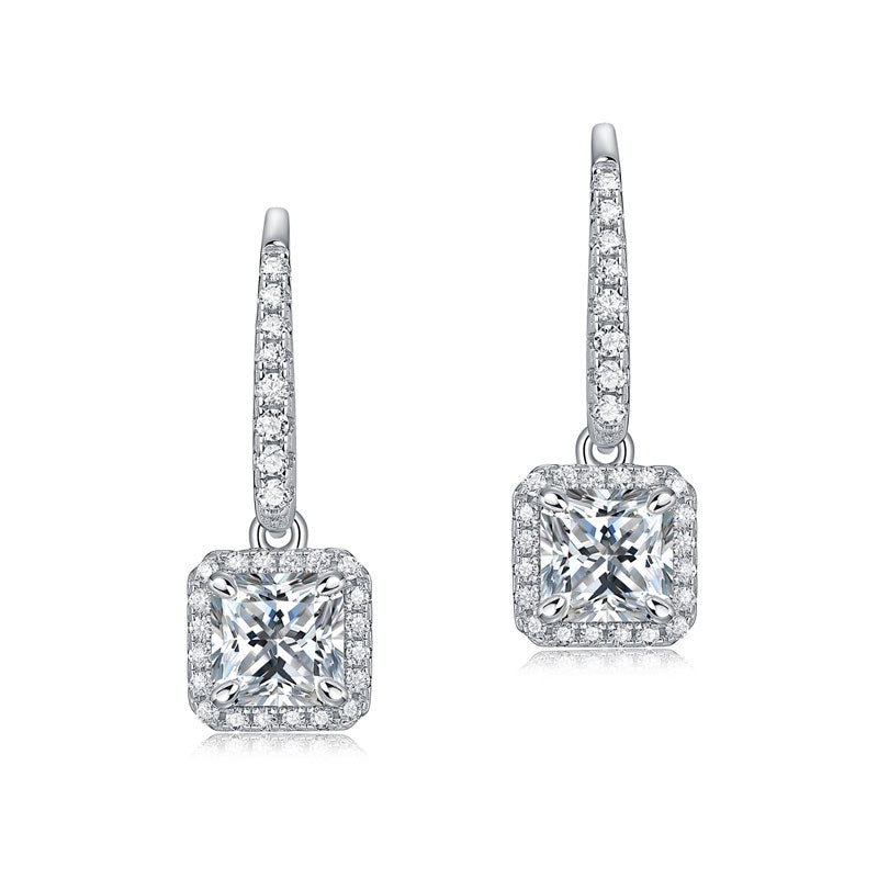 Princess Cut 0.8 Carat Moissanite Diamond Dangle Earrings