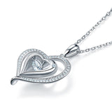Dancing Stone Heart Pendant Necklace 925 Sterling Silver Good for Wedding Bridesmaid Gift XFN8047