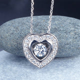 Dancing Stone Heart Pendant Necklace 925 Sterling Silver Good for Bridal Bridesmaid Gift XFN8051