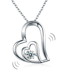 Dancing Stone Double Heart Pendant Necklace 925 Sterling Silver Good for Bridal Bridesmaid Gift XFN8053