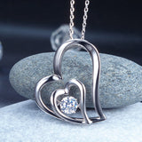Dancing Stone Double Heart Pendant Necklace 925 Sterling Silver Good for Bridal Bridesmaid Gift XFN8053