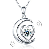 Dancing Stone Moon Heart Pendant Necklace 925 Sterling Silver Good for Bridal Bridesmaid Gift XFN8056