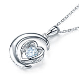 Dancing Stone Moon Heart Pendant Necklace 925 Sterling Silver Good for Bridal Bridesmaid Gift XFN8056