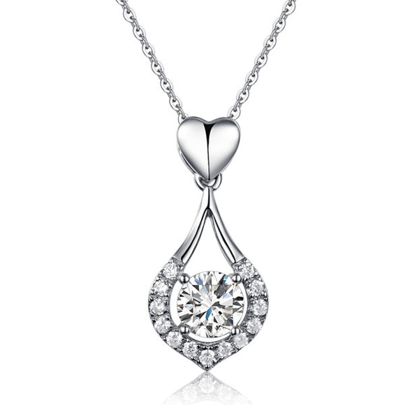 Heart Tear Drop Pendant Necklace 925 Sterling Silver Jewelry Created Diamond XFN8059