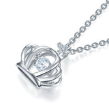 Crown Dancing Stone Kids Girl Pendant Necklace Solid 925 Sterling Silver Children Jewelry XFN8071