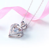 Double Heart Dancing Stone Pendant Necklace 925 Sterling Silver Good for Wedding Bridesmaid Gift XFN8079