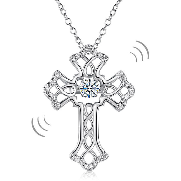 Vintage Style Cross Dancing Stone Pendant Necklace 925 Sterling Silver XFN8080