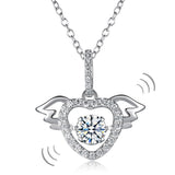 Heart Angel Wing Dancing Stone Pendant Necklace 925 Sterling Silver Good for Wedding Bridesmaid Gift XFN8081