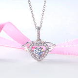 Heart Angel Wing Dancing Stone Pendant Necklace 925 Sterling Silver Good for Wedding Bridesmaid Gift XFN8081