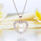 Fresh Water Pearl Heart Necklace 925 Sterling Silver with Rose Gold Plated XFN8122