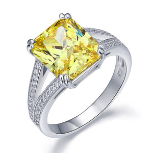 925 Sterling Silver Luxury Ring 6 Carat Fancy Yellow Created Diamond Radiant Cut XFR8154
