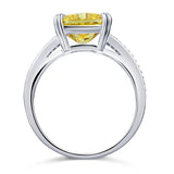925 Sterling Silver Luxury Ring 6 Carat Fancy Yellow Created Diamond Radiant Cut XFR8154
