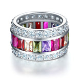 Multi-Color Created Topaz Band Wedding Anniversary 925 Sterling Silver Ring XFR8241