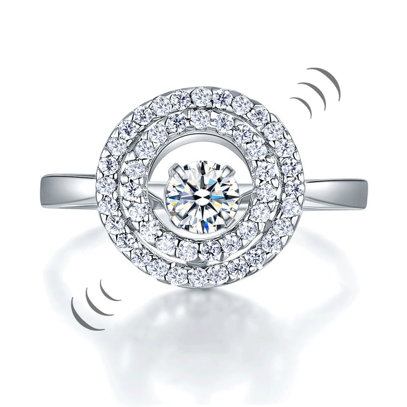 Dancing Stone Double Halo Solid 925 Sterling Silver Ring