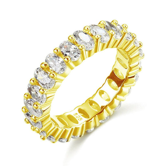 Oval Cut Eternity Solid Sterling 925 Silver Yellow Gold Plated Wedding Ring Band Jewelry XFR8327
