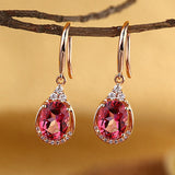 14K Rose Gold Dangle 1.6 Ct Natural Pink Topaz Earrings 0.185 Ct Diamond Wedding KE7001