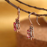 14K Rose Gold Dangle 1.6 Ct Natural Pink Topaz Earrings 0.185 Ct Diamond Wedding KE7001