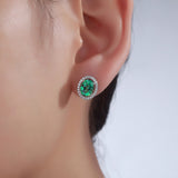 14K White Gold Stud Natural 1.6 Ct Oval Green Topaz Earrings 0.28 Ct Diamonds KE7004