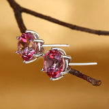 14K White Gold Stud 2.5 Ct Natural Pink Topaz Earrings 6 Claws Prong Classic KE7007