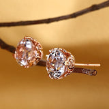 Vintage Style 14K Rose Gold Stud 2.5 Ct Topaz Earrings Natural 0.24 Ct Diamonds KE7009