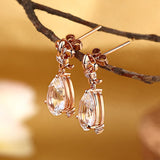 Dangle 14K Rose Gold 3.5 Ct Clear Pear Topaz Earrings Natural 0.07 Ct Diamonds KE7013