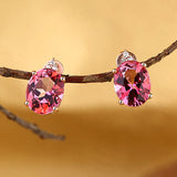 14K Rose Gold 2.1 Ct Oval Pink Topaz Earrings 0.07 Ct Natural Diamonds KE7015