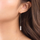 18K/750 Rose Gold Drop Dangle Long Line 3 Pearls Earrings KE7051