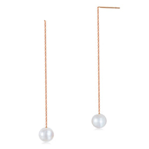 18K/750 Rose Gold Drop Dangle Long Line Pearls Earrings KE7057
