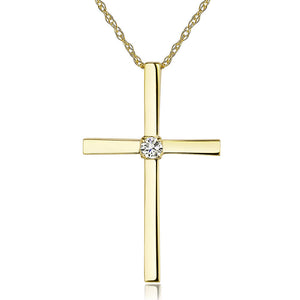 14K Yellow Gold Cross Pendant Necklace 0.08 Ct Diamonds KN7039