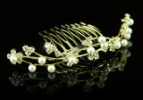 Bridal Clear Rhinestone Faux Pearl Gold Tiara Comb XT1131
