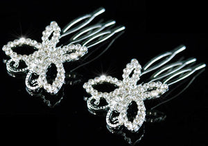 2 Pcs X Bridal Butterfly Crystal Rhinestone Comb XT1174